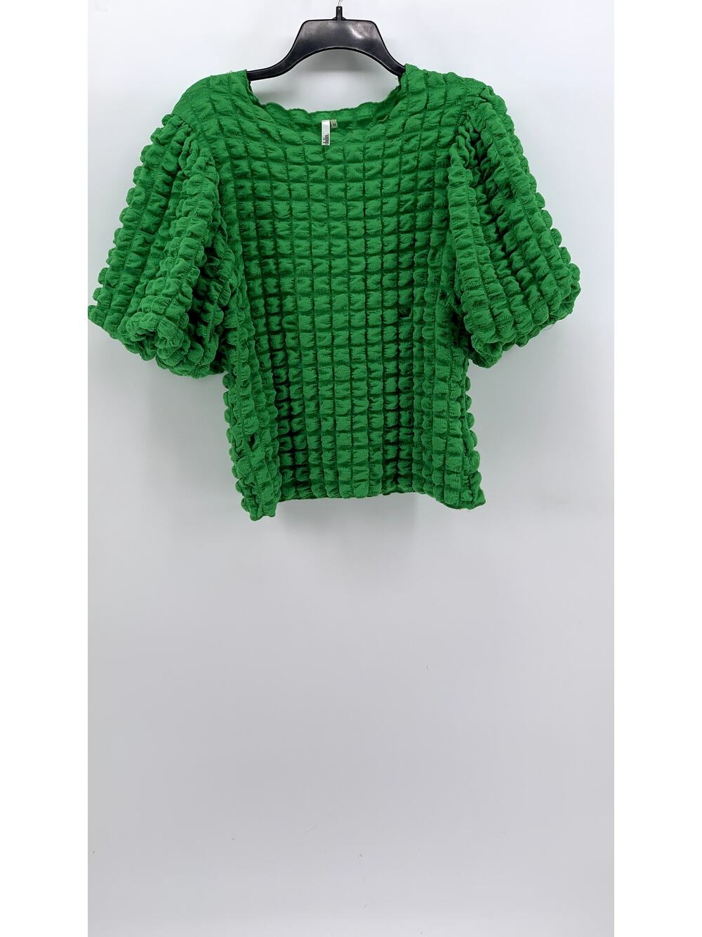 DALIN. Women's Green Textured Puff-Elbow Sleeve Top SZ M